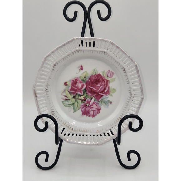 Schumann Other - Antique Carl Schumann Arzberg Bavaria Reticulated Bread Butter Plate Pink Roses